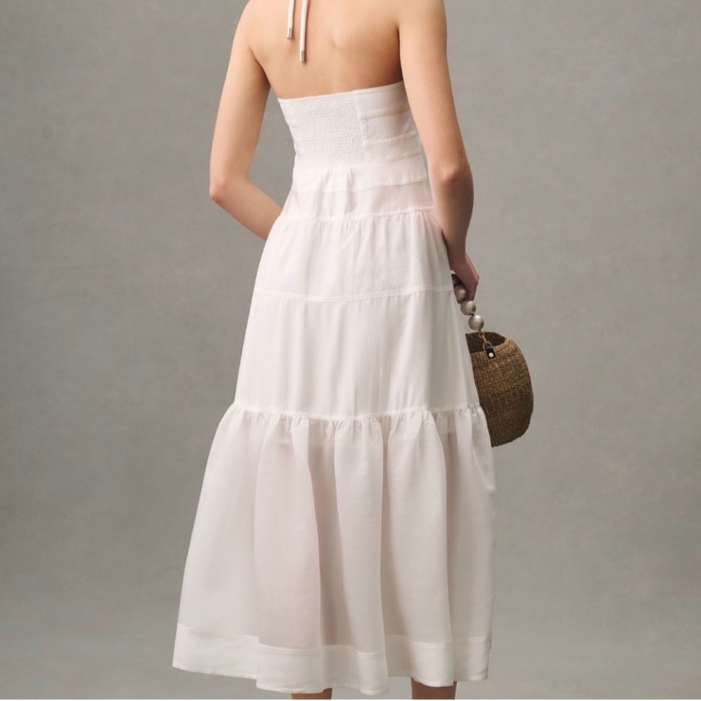 Mare Mare Anthropologie Halter Neck Dress Sz XS White Cotton Tiered Maxi READ - Picture 3 of 16